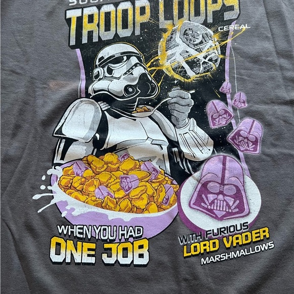 NWOT Star Wars Whoopsies Cereal Tee Stormtrooper Darth Vader Gray Death Star(F1) - Picture 4 of 5